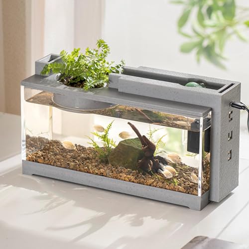 -Aquarium, Aquarium-Starter-Sets Mit Luftpumpe Und Licht, Kleines Desktop-Aquarium, Dekoratives, Ruhiges Retro-Aquarium, Kleines Aquarium Für Kampffische, Garnelen, Goldfische