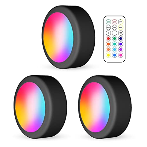 WUYOR Wireless Kabinett Beleuchtung RGB 16 Farben LED Nachtlicht mit Fernbedienung und Timing Funktion Dimmbare batteriebetriebene Kabinett Leuchten für alle Kabinette etc (3 Pakete schwarz)