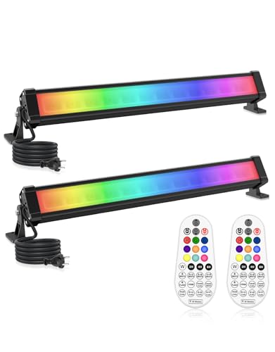 RGB LED Strahler, 2 Stücke CLY 25W RGB Wallwasher Licht mit Fernbedienung LED Bar IP66 Wasserdicht Dimmbar Flutlicht 6 Helligkeit mit Memoryfunktion Timer Lightbar für DJ Disco Halloween Party Garten