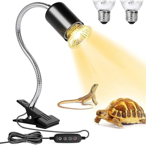 Lunriwis Schildkröten Wärmelampe, Reptilien Terrarium Lampe mit 2 UVA UVB Basking Spot Glühbirnen, Reptilien Heizlampe für Schildkröte Eidechse Schlange Spinne Amphibien