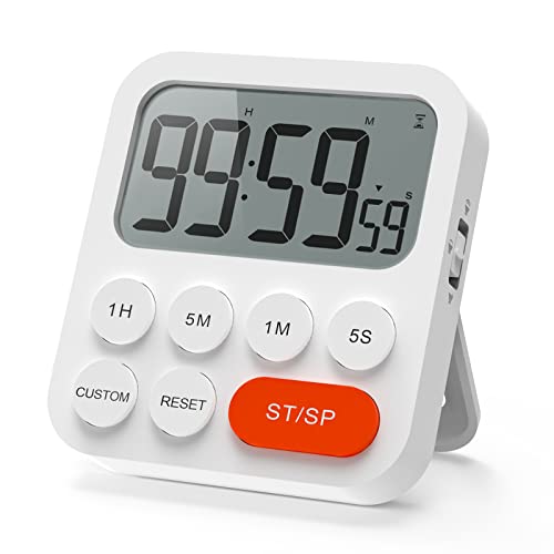 LIORQUE Digitaler Küchentimer Magnetisch Stoppuhr Timer mit Uhr, Magnet, 3-stufiger Lautstärke, LCD Anzeige für Kochen, Sport, Studieren, 2 AAA Batterien inklusive Rot