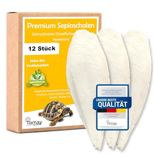 Tamay Sepiaschalen Premium 12 Stück I Optimale Kalzium u. Vitaminversorgung Nahrung, Futter für Reptilien, Schildkröten, Vögel I Sepia Schalen Terrarium Zubehör