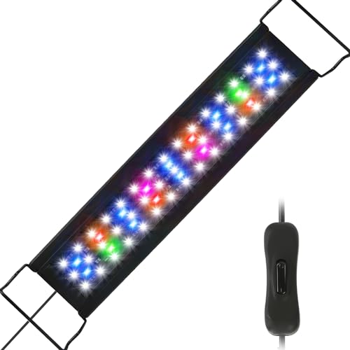 Zingbabu Aquarium Lampe, 20W RGB Vollspektrum LED Beleuchtung für Aquarien, Super Dünn Aquarium Beleuchtung, 40-60CM Aluminiumlegierung Ausziehbare Klammern Aquarium Licht