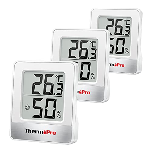 ThermoPro TP49W-3 digitales Mini Thermo-Hygrometer Thermometer innen Raumthermometer 3 er Temperatur und Luftfeuchtigkeitmessgerät mit Smiley-Indikator