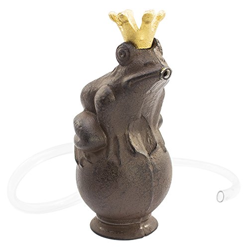 com-four® Wasserspeier Froschkönig, Brunnenfigur aus Gusseisen im Frosch-Design mit goldfarbener Krone, mit 2,5W Pumpe