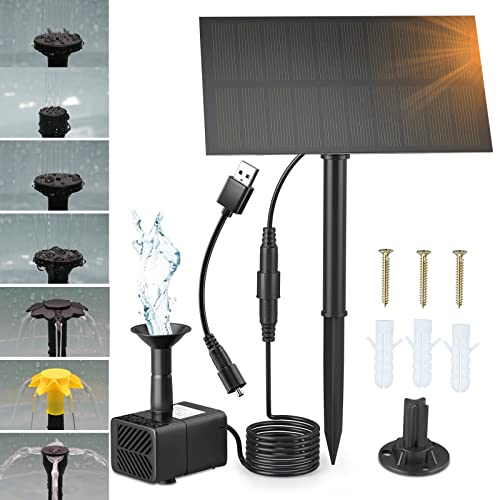 Solar Springbrunnen Pumpe, PChero Mini Solarbetriebene Teichpumpe Wasserpumpe wasserspiel Pumpe mit 6 Düsen für Vogelbad Teich Pool Garten Aussen Dekoration