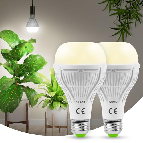 SANSI LED Pflanzenlampe, 2er-Pack 15W Vollspektrum Grow Light (200W Äquivalent) mit mattierter optischer Linse 120° Abstrahlwinkel hohe PPFD, E27 Wachstumslicht für für Zimmerpflanzen Obst und Blumen