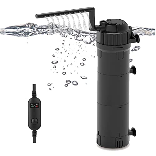 LNIDEAS 5-in-1 Aquarium Innenfilter,Aquarium Filter Pumpe inkl. 10 Watt UVC Lampe mit Timer，Einstellbarer Durchfluss Aquarienfilter mit 800L/H Wasserpumpe für Süß- und Meerwasser Becken (800L/H)