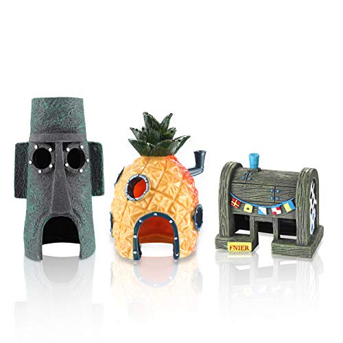 DOHAOOE Spongebob Aquarium Dekoration Betta kleine Fisch Tank Ornament, Satz von 3