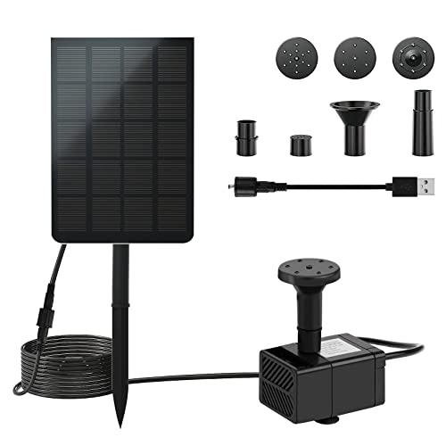 LEDGLE 2.5W Solar Springbrunnen, USB Teichpumpe mit Filter Wasser Brunnen Panel 7 Spray Köpfe, Solarpumpe Pumpe 200 L/H Förderleistung für Draussen, Fontänen, Garten, Vogel-Bad,Teich,Fisch-Behälter