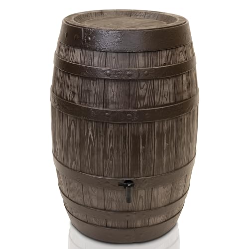 YourCasa Regentonne 250 Liter [Barrel] mit windsicherem Deckel - Regenfass Frostsicher aus Kunststoff in Holzoptik - Regenwassertonne - Regenwassertank Garten Wassertank Regensammler Holz Wasserfass