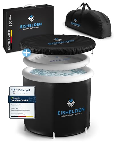 Eishelden Premium Eisbad (80 cm Ø) XL Komplettset - Kryotherapie für Sportler & Anfänger, erleben Sie die regenerative Kälte zu Hause - Eistonne mit 5 dicken Isolierschichten