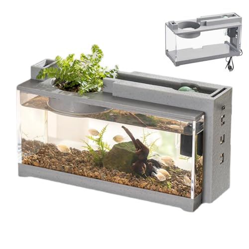 Aizuoni Mini Aquarium Komplettset, Glasaquarium, Dekoratives, Ruhiges, Kleines Aquarium Im Retro-Stil Mit Luftpumpe Für Betta-Fische, Garnelen, Goldfische, Schildkröten, Reptilien, Garnelen,