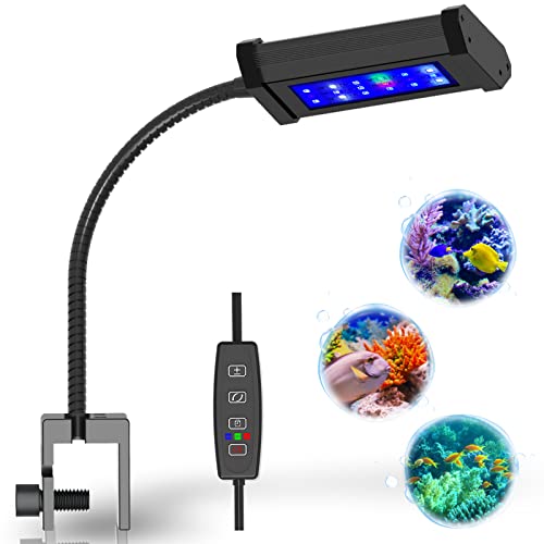Lominie Aquarium Lampe, 10W Mini Aquarium LED Beleuchtung, 2-Kanal WiFi und Line Controller Dimmbares Fischlicht mit verstellbarem Schwanenhals, Meerwasserpflanze Nano Kleinfischbecken