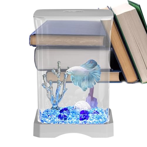 Betta Aquarium-Tank, 4K-HD-Fischtank, kleines Fischglas, dekoratives Aquarium-Starter-Set, vielseitiges dekoratives Stück für Küche, Arbeitszimmer, Wohnzimmer, Schlafzimmer