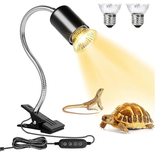 Esenlong Wärmespotlampe für Aquarium Reptil, Schildkröten Wärmelampe mit Clip, 2 UVA UVB- Glühbirnen, Reptilien Heizlampe UV Wärmespotlampe für Schildkröte, Eidechse, Spinne