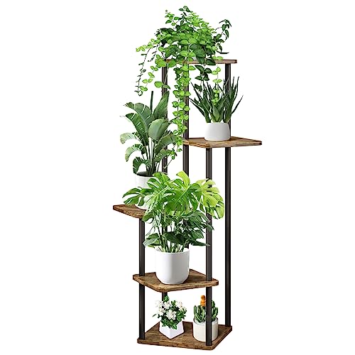 VASZOLA 5-Tier Hölzern Blumenregal Pflanzenregal, Mehrstöckig Blumenständer Pflanzenständer Blumenbank Blumentreppe Pflanzentreppe Standregal für Innen Garten Balkon Deko(Schwarz)