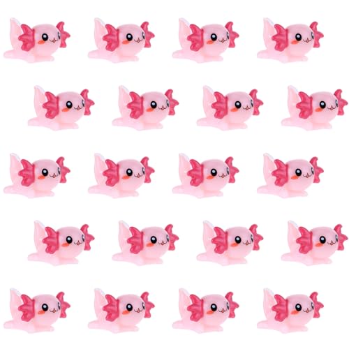Prasacco 20 Stück Mini Axolotl, Axolotl Figuren Figuren Kleine Harztiere, Mini Harztiere Axolotl Rosa Axolotl-Figuren Miniatur-Tierfiguren kleine Ornament für DIY-Garten, Puppenhaus Meer, Aquarium