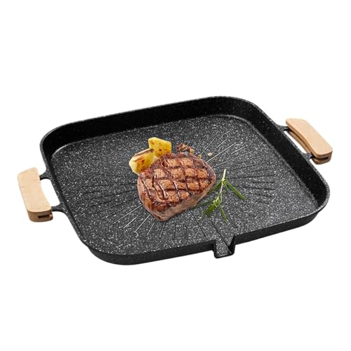 Grillpfannen für Outdoor-Grill – Grillpfanne für Herdplatte – antihaftbeschichtet, flache Boden-Design-Pfanne, quadratisch, tragbare integrierte Fettablaufpfanne für Camping, Feldgrill oder Outdoor