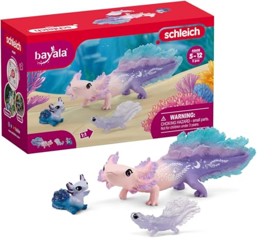 schleich BAYALA 42628 Axolotl Salamander Unterwasserwelt Spielset - 3-Teiliges Magisches Axolotl Salamander Spielset mit Mama und Baby Axolotls, Figuren für Kinder von 5-12 Jahren