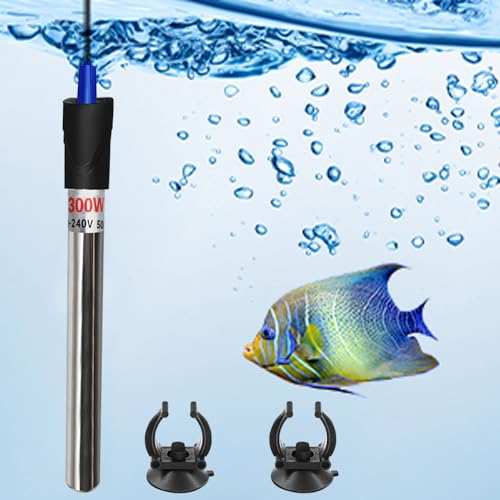 Cerkkapo 300W Aquarium Heizung, 304 Edelstahl Aquarium Heizer, Aquarium Heizung Mit Saugnäpfen,Temperatur Einstellbare Heizstab Aquarium,Aquarium Heizstab, zum Fischtanks und Aquarium(18-34℃, 220V)