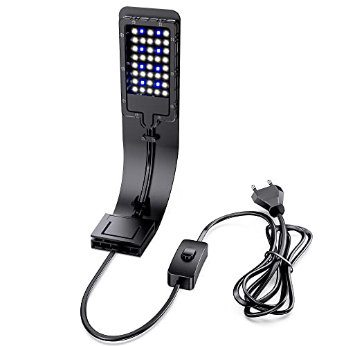 NICREW LED Aquarium Beleuchtung Leuchte Clip, Ultradünnes Aquarienleuchte mit Weiß und Blaulicht, 40 LED Aquarium Licht, Schwarz