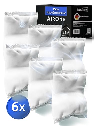 BonAura® AirOne Luftentfeuchter Nachfüllpack I 6er Set 680g Luftentfeuchter Granulat I Entfeuchter Nachfüllpack für Wohnräume I Schutz gegen Schimmel & Gerüche
