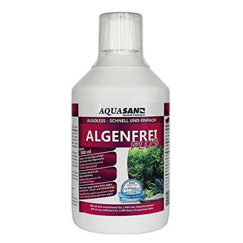 AQUASAN Aquarium Algenfrei Plus (Aquarium Algenvernichter, Algenentferner - Gegen nahezu alle Algen - Bartalgen, Pinselalgen, Schmieralgen), Inhalt:0.5 Liter