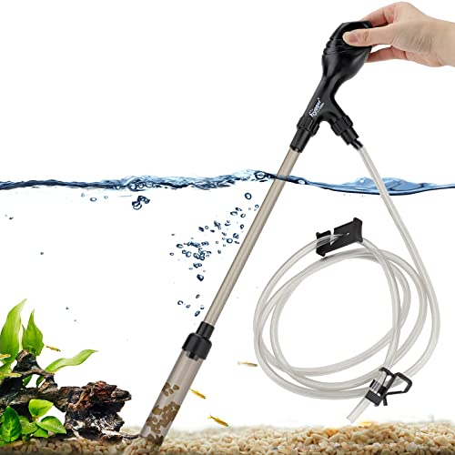 hygger Manueller 300LPH Kiessauger für Aquarium, in Sekunden laufen Aquarium Kies Reiniger Niedriger Wasserstand Wasserwechsler Aquarium Reiniger mit Quetsch- oder Griffsaugball Einstellbare Länge S