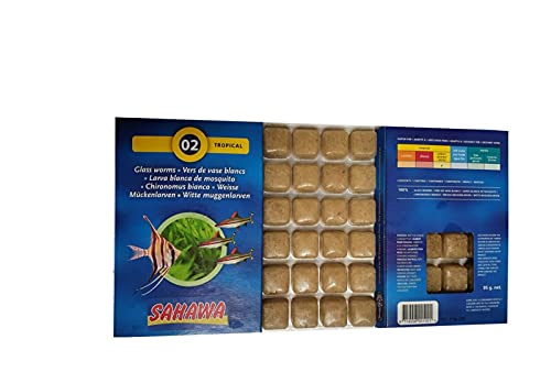 Neu!!!Sahawa® blau Fischfutter, Frostfutter,5X 100g Brutto im Blister weiße Mückenlarven + 1x100g Futtersticks zum Testen…