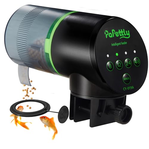 Papettly Futterautomat Aquarium, Automatischer Fischfutterautomat für Aquarium mit Batteriebetrieben, Fische Fischfutterspender 200ml, 2 AAA-Batterien im Lieferumfang enthalten, Fischfutterschwimmring