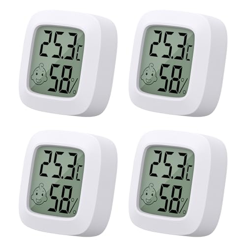 4 Stück Mini LCD Thermometer, Yomisee Thermometer Innen, Hygrometer Innen, Luftfeuchtigkeitsmesser Digital Thermometer Hygrometer für Babyzimmer Wohnzimmer Büro