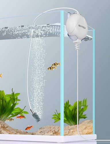 boxtech Sauerstoffpumpe Mini Leise Aquarium Oxygen Luftpumpe mit Air Stone und Silikonschlauch für Fischbecken und Die Nanoaquarien (Weiß)