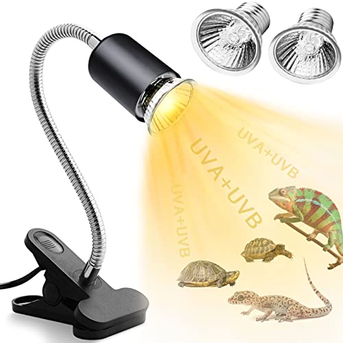 Reptilien Aquarium Wärmelampe Schildkrötenleuchten mit Clip, 2 UVA UVB-Glühbirnen (50 W), einstellbarer Halter für Sonnenlampe, Lichtlampe Haustierheizung Eidechsenschlange Reptilienschildkröten