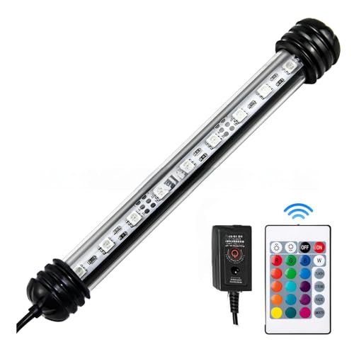 LED Timer Aquarium Beleuchtung Bunter Farbwechselstreifen mit Fernbedienung für einstellbare Helligkeit Unterwasser Beleuchtung für Aquarien IP67 Wasserdicht Light für Fisch Tank Pflanze (29cm)