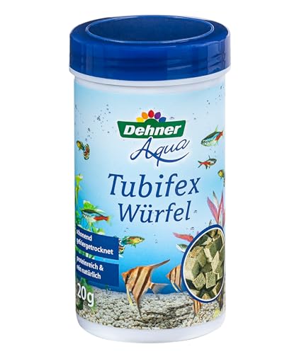 Dehner Aqua Fischfutter, Fischsnack proteinreich / 100% natürlich, Tubifex Würfel aus Bachröhrenwürmern für Zierfische, 20 g