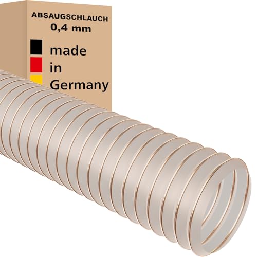 Absaugschlauch 0,4 mm - 120 mm / 5 m transparent für Absauganlage Spiralschlauch schwer entflammbar Stahldrahteinlage Flexschlauch Made in Germany