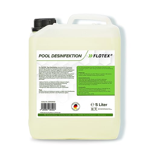 Flotex® Pooldesinfektion, 5L - Pool Booster Poolreiniger Algenentferner | Algenvernichter Pool | Flüssiges Algizid für Pool | Desinfizierendes Reinigungsmittel gegen Algen…