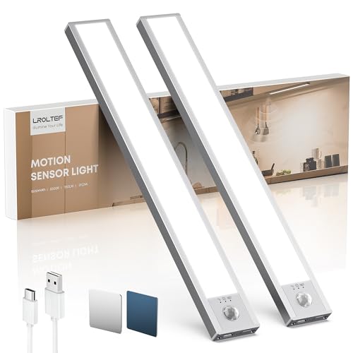 Schrankbeleuchtung Led Lampe mit Bewegungsmelder - 21cm 1500mAh Unterbauleuchte Küche Licht Aufladbar mit USB & Sensor - Dimmbar Schranklicht Treppenlicht - Vitrinenbeleuchtung Magnetische | 2 Stück