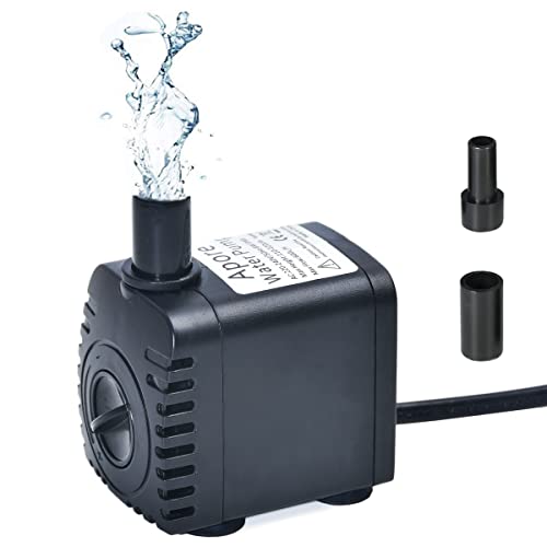 Apore Tauchwasserpumpe, Mini-Pumpe für Aquarium, verstellbar, Brunnen, Fischtank, mit 2 Düsen (220 – 240 V, 8 W, 600 l/h)