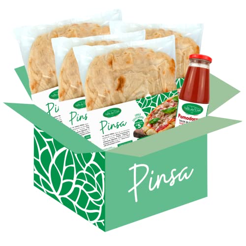 Valle del Crati Pinsa-Box mit 8 vorgekochten Pinsa-Basen und Tomatensauce | In 5 Minuten fertige Pinsa | Langer Sauerteig | Hergestellt in Kalabrien | 250 g Artisan Pinsa Bases ca.