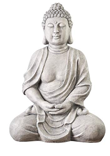 Worldconnection XXXL Großer Buddha 70 cm Steinoptik Garten Deko Figur Skulptur Feng Shui sitzend Steinfigur-Optik