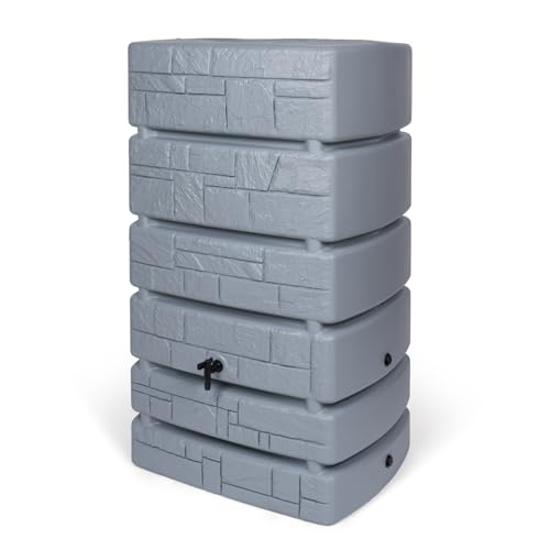 Kreher XXL Wassertonne Tower Stone mit Wasserhahn und Füllautomat. Tolle Stein Optik in Grau, 500 Liter Nutzungsvolumen. Maße (BxTxH): 77,5 x 58,3 x 130 cm