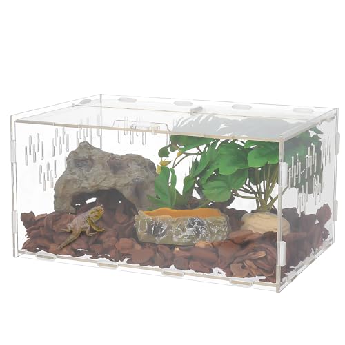 Halinuia Schnecken Terrarium, 30x20x15 cm Acryl Reptilien Terrarium Transportbox,Transparent Insekten Terrarium für Schnecken,Wasserschildkröten,Spinnen,Hamster,Einsiedlerkrebs,Echse