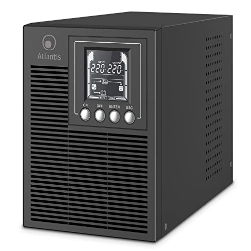 Atlantis A03-OP1002 USV OnLine USV-Server Doppelwandler Reine Sinuswelle 1000VA 900W, Tower, LCD-Display, USB, RS-232 seriell, 4 IEC-Ausgänge, EPO-Port, SNMP-Steckplatz, 2x12V-9Ah