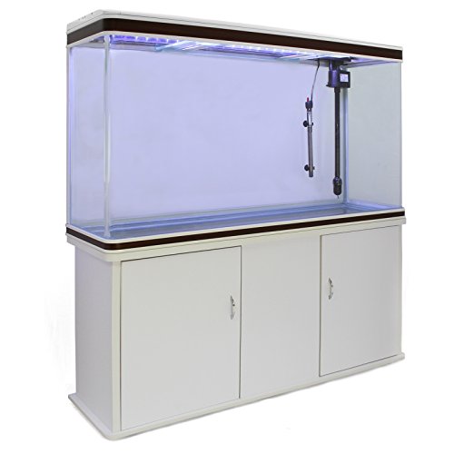 MonsterShop 300 Liter Heimaquarium Aquarium mit Unterschrank Aquariumkobination mit LED-Licht in Weiß 70cm H x 120cm B x 39cm T