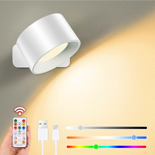 XCOFZOB LED Wandleuchte Innen Ohne Stromanschluss, Wandleuchte Kabellos Dimmbar, RGB Akku Wandleuchte, Fernbedienung und Touch Control 360° Drehbare Wandlampe Akku für Schlafzimmer, Flur, Treppenhaus