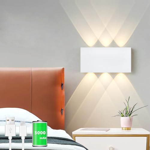 Akku Wandlampe, mit Touch Control Schalter LED Magnetisch Akku Wandleuchte 5200mAh Kabellose Wandlampe 3 Modi Helligkeitsstufen, ideal für Loft Flur Schlafzimmer (Weiß)