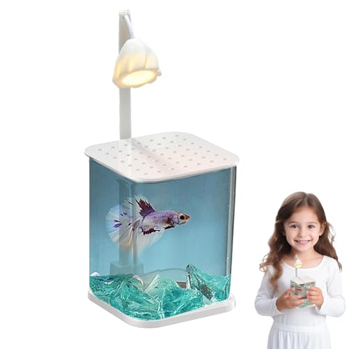 Glas-Fischtank, Kampffisch-Schüssel, grünes Kristall-Fischtank, Betta-Fischbecken mit Licht, Desktop-Aquarium mit grünem Kristall, kleine Krabbenfischgläser, Fischtank für Garnelen