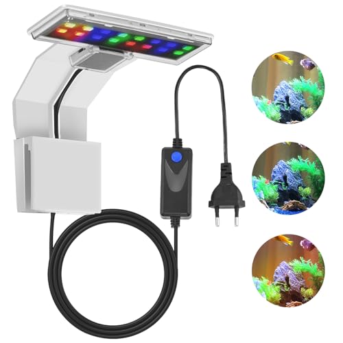 twirush Aquarium LED Beleuchtung Licht, 3 Farben Aquarium Beleuchtung Leuchte Clip, LED Aquarium Lampe Clip On Aquarium Licht für Wasserpflanzen und Fische Tank Beleuchtung (Weiß)